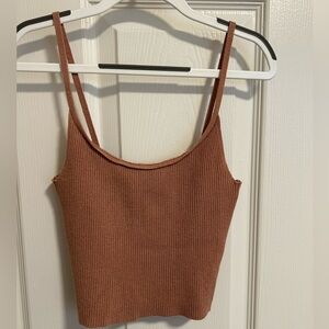 Tan cropped knit cami tank top